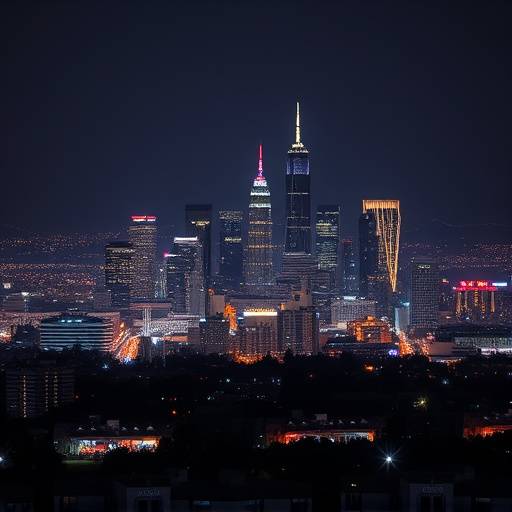 Detail shot of Downtown LA Skyline at night